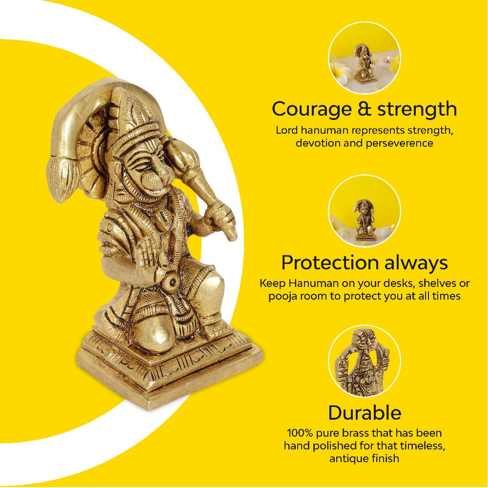 Durable Veera Hanuman Brass Idol  100% Pure Brass  Antique Finish