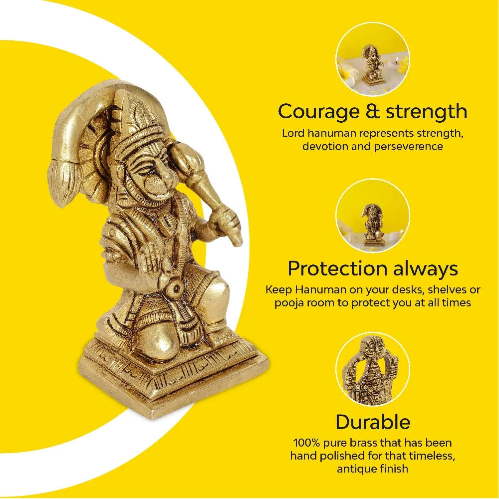 Veera Hanuman Brass Idol | Pure Brass | Antique Finish