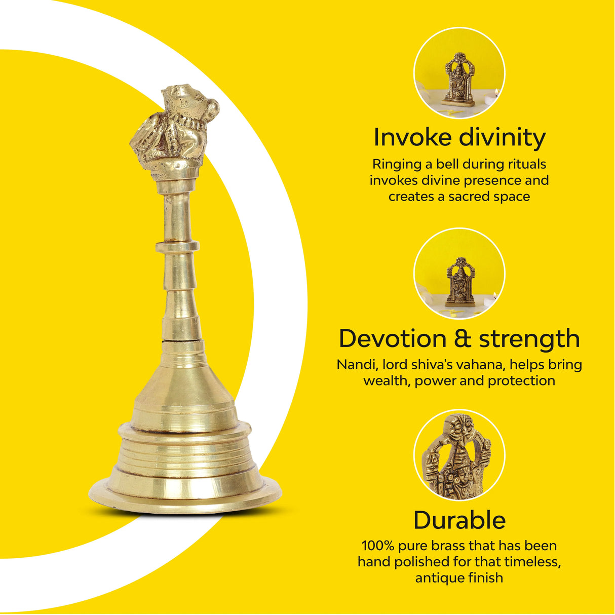 Nandi Brass Prayer Bell | Pure Brass