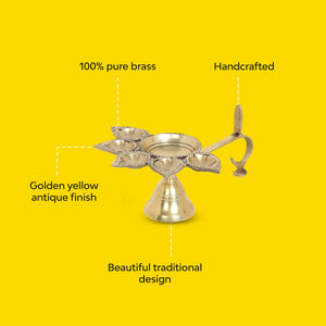 Panch Deepak Brass Diya | 100% Pure Brass | Antique Finish