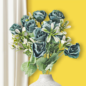 Durable Blue rose and fern artificial flowers