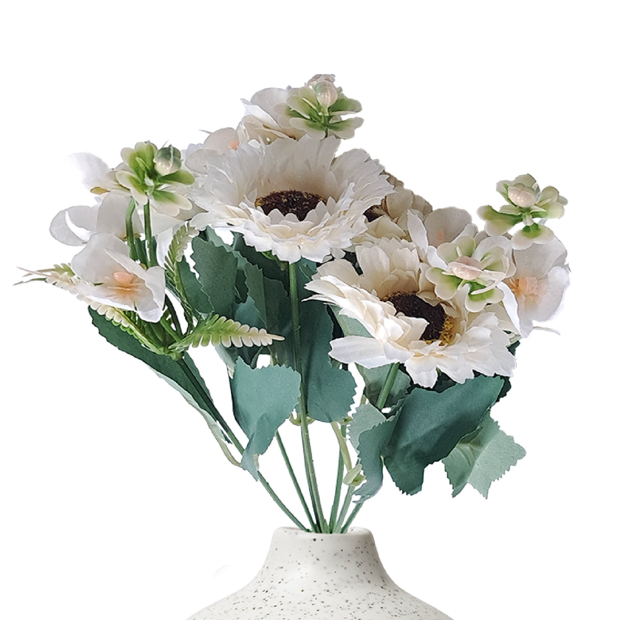 White gerberas and fern artificial flowers 