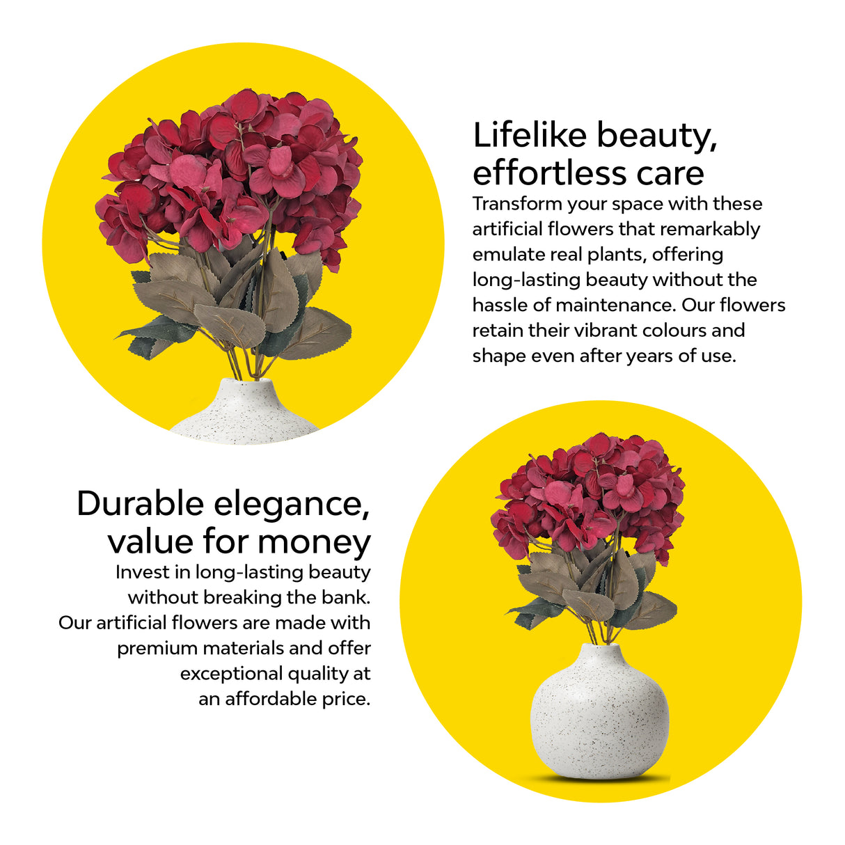 High quality Maroon hydrangea artificial bloom bunch 