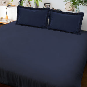 Dark blue bedsheet with pillow covers