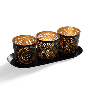 Jaali Metal Votives with Tray