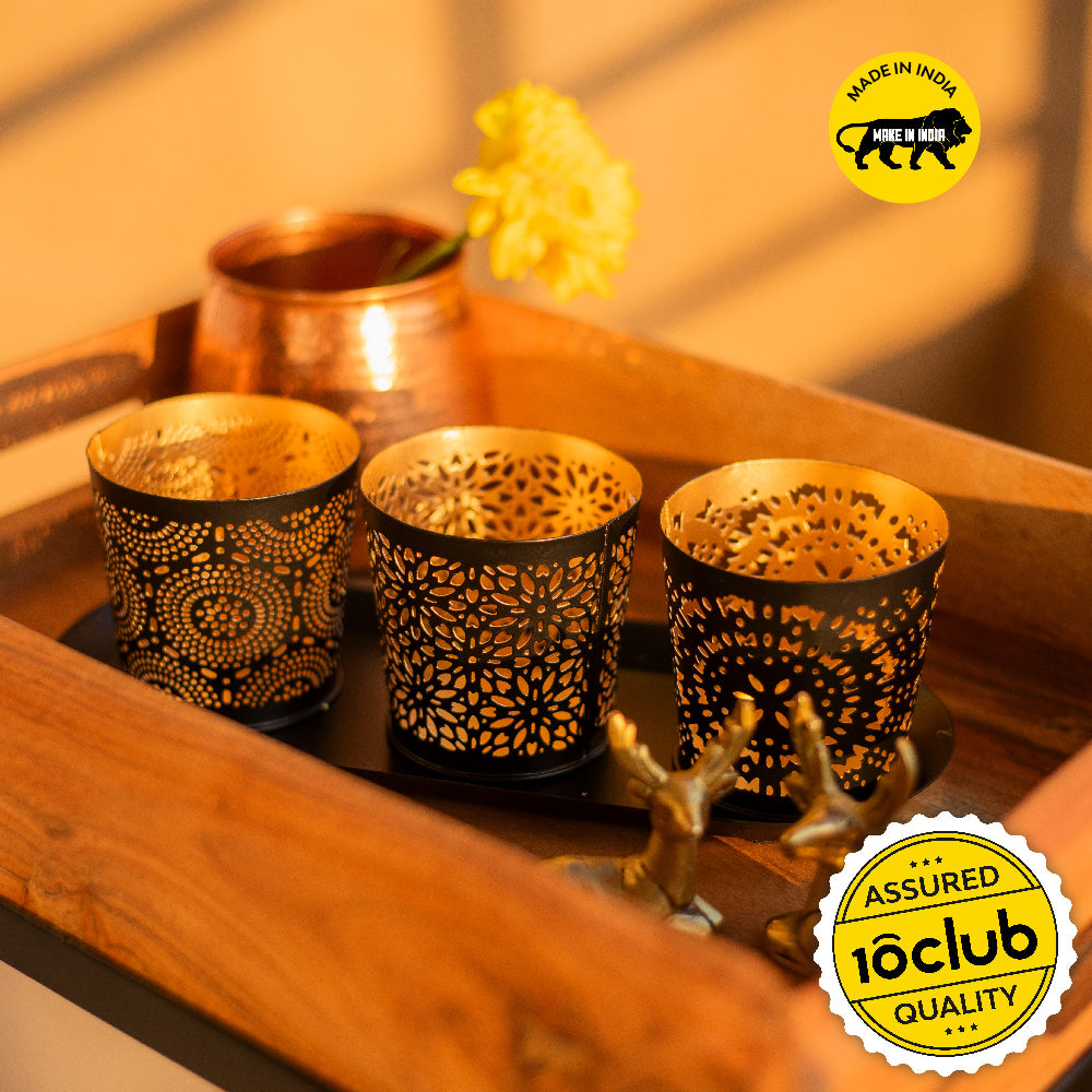 Jaali Metal Votives with Tray