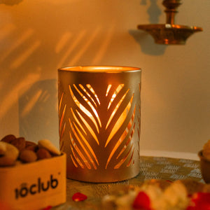 Jaali metal leaf candle holder