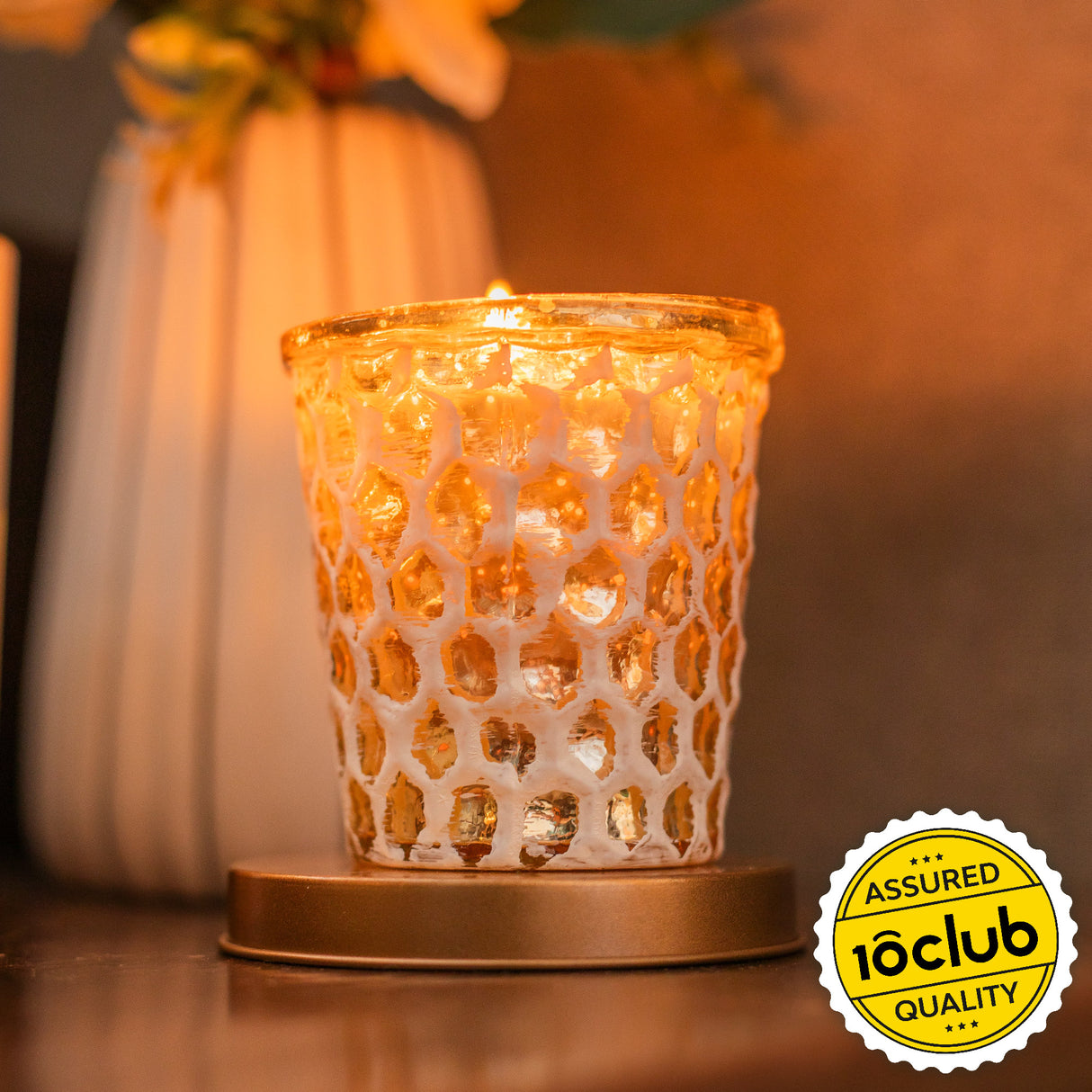 Gilded Honeycomb Glass Candle