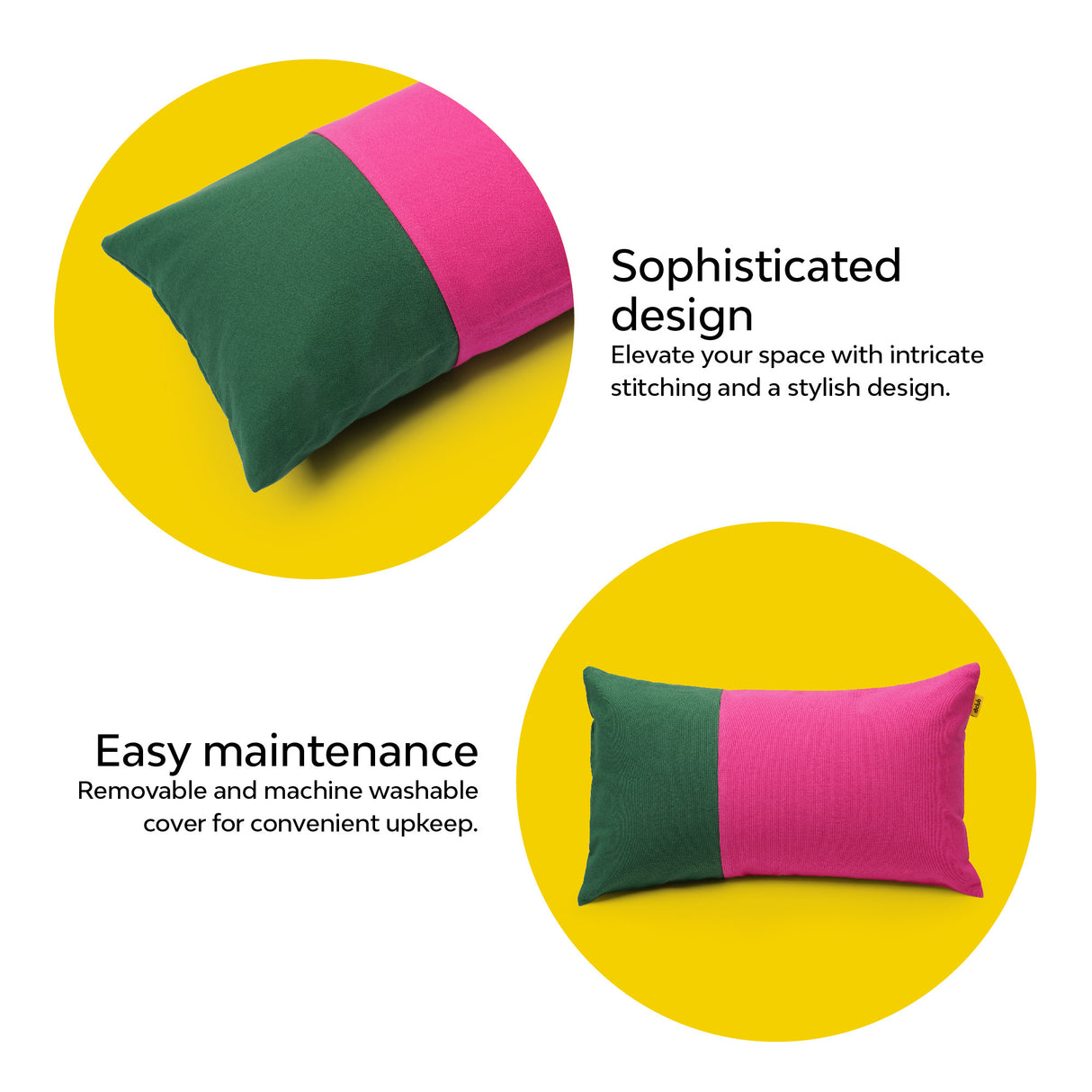 Green pink two tone lumbar cushion cover with concealed zipper 