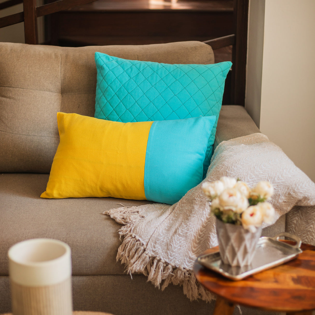 Marine yellow two tone cushion cover for sofa 