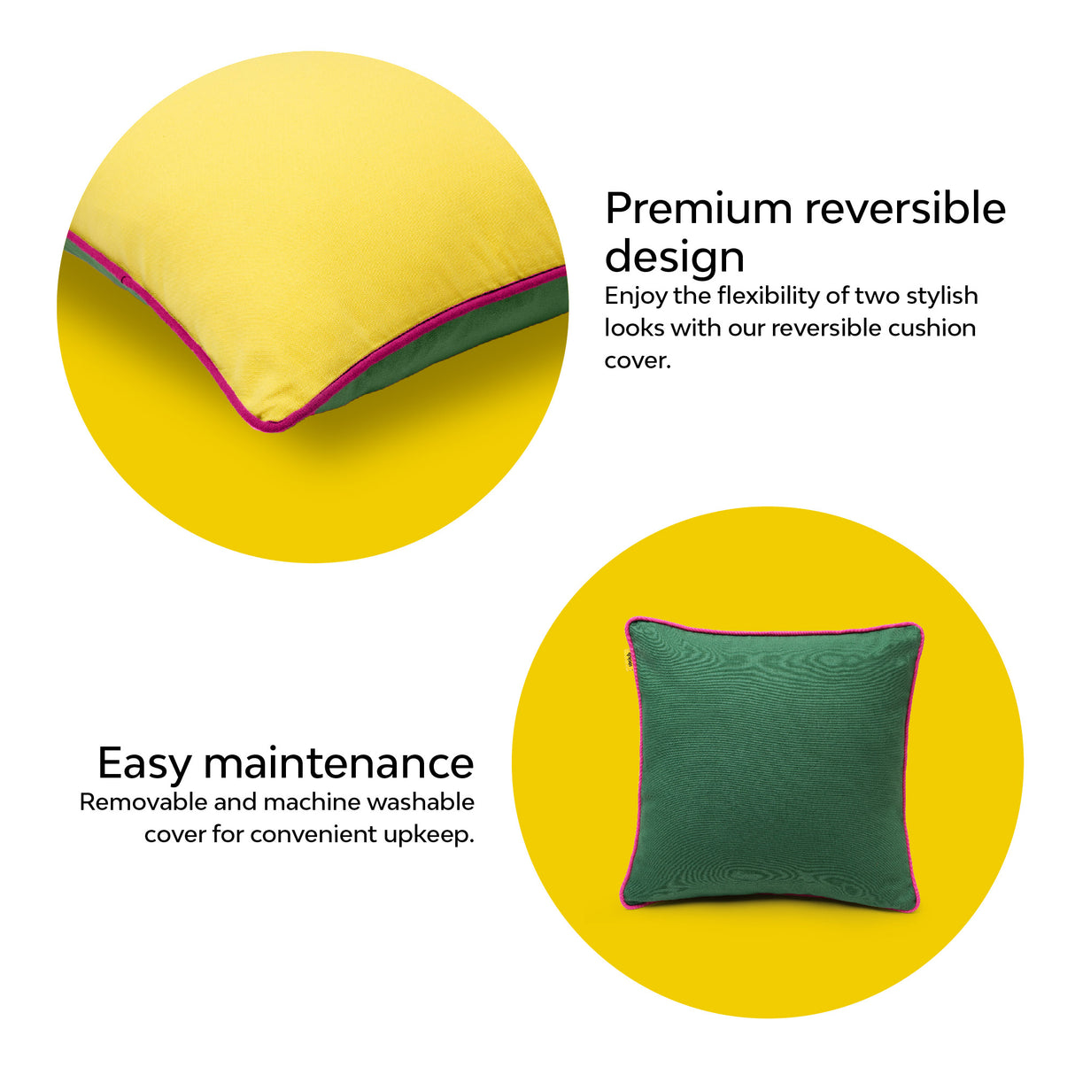 Yellow and green reversible cushion cover