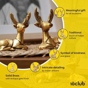 Brass Deer Figurines | Set of 2 | 100% Pure Brass | Yellow Antique Finish
