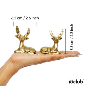 Brass Deer Figurines | Set of 2 | 100% Pure Brass | Yellow Antique Finish