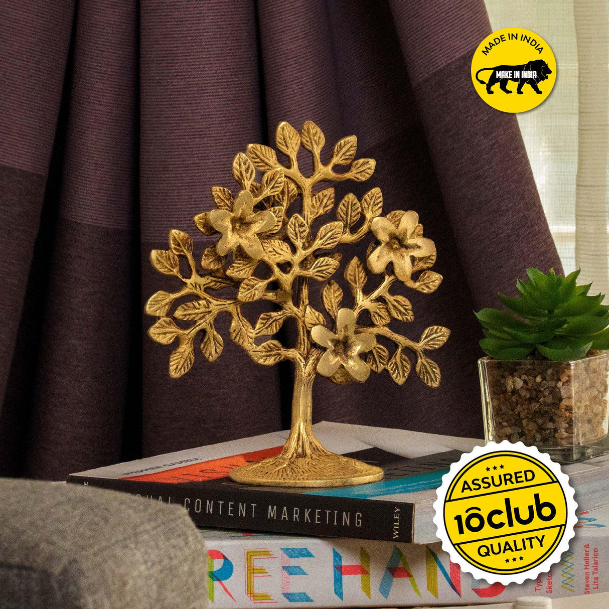 Tree of Life Sculpture | 100% Pure Brass | Yellow Antique Finish