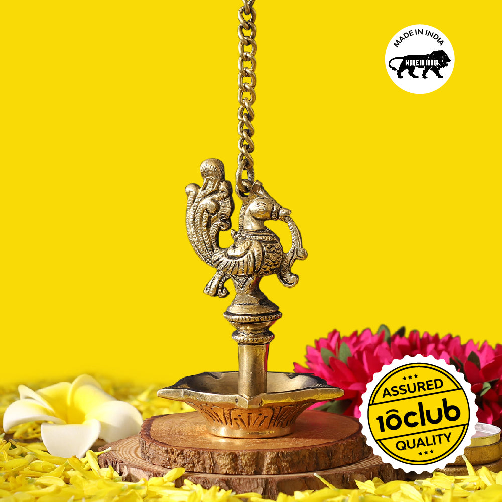 Peacock Hanging Brass Diya | 100% Pure Brass |  Antique Finish