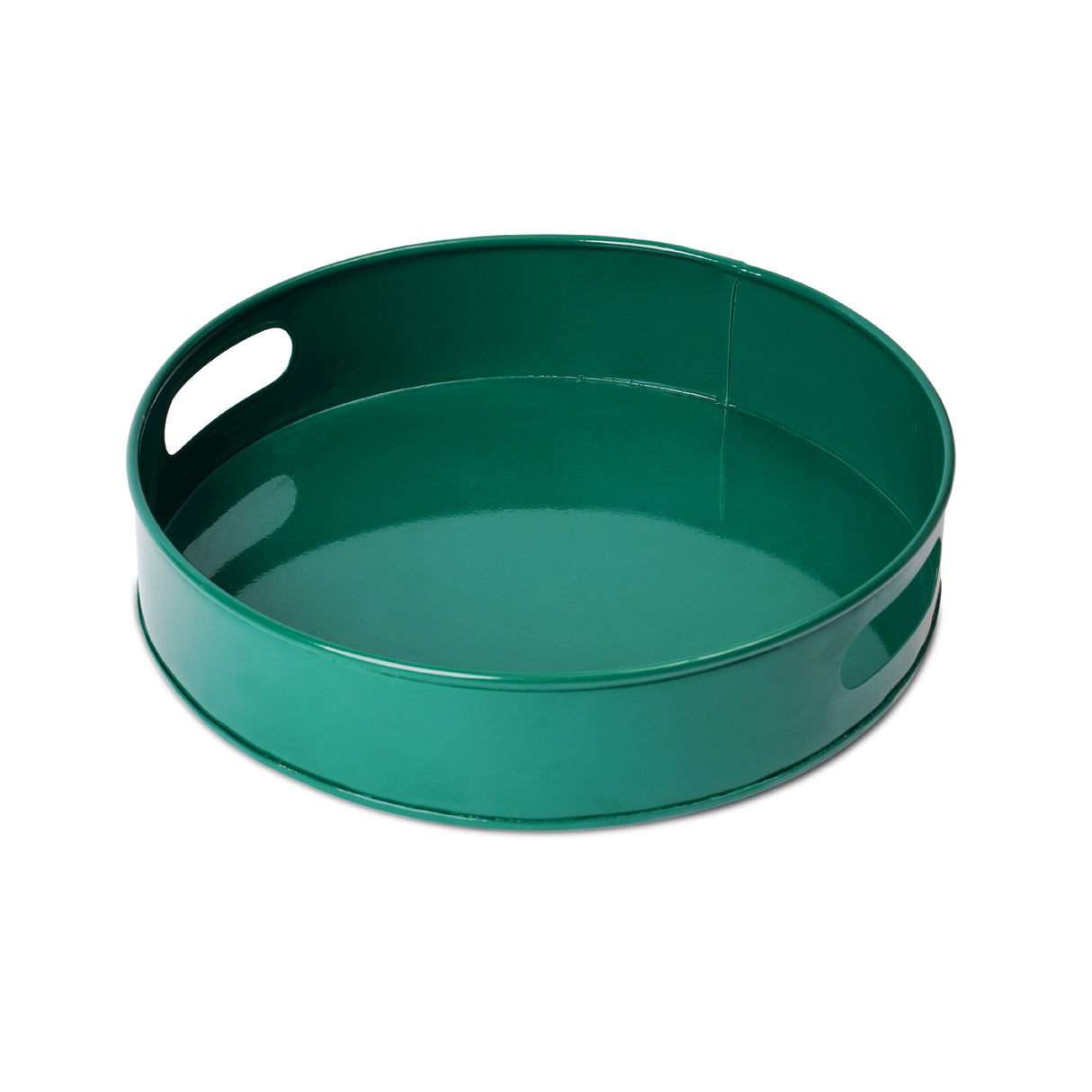 Green round metal serving tray 