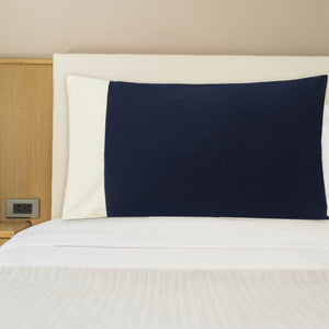 Blue pillow cover with white border