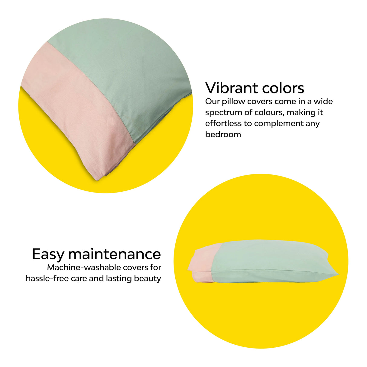 Colour Accent 100% Cotton Bed Pillow Cover | Set of 2