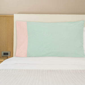 Green with pink border pillow cover