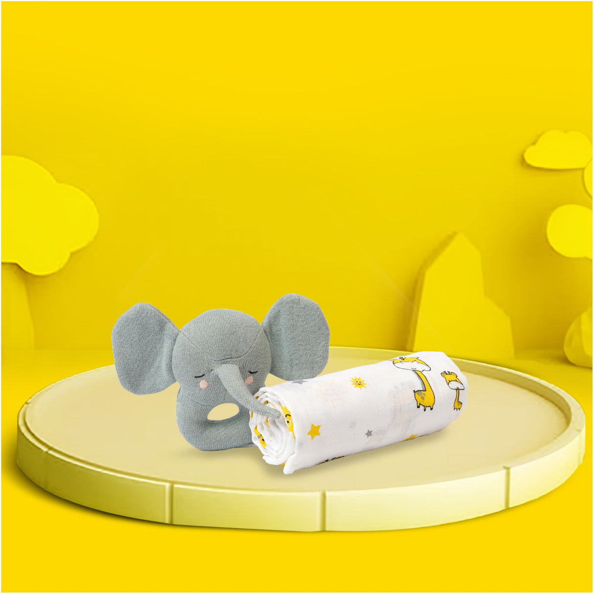 New Baby Gift set - Baby Swaddle and Rattle Gift Set