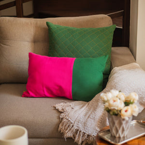 Dark green and pink set of 4 cushion covers