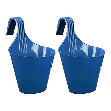 Blue balcony garden hook plastic pot set of 2 