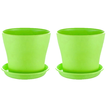 Green coloured plastic flower pots set of 2 