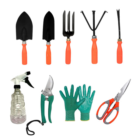 Gardening tools with spray bottle and gloves 