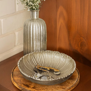 Classic Silver Decor Set | Glass Vase with Metal Bowl