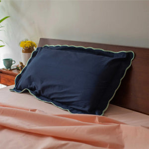 Scallop Piping 100% Cotton Bed Pillow Cover | Single