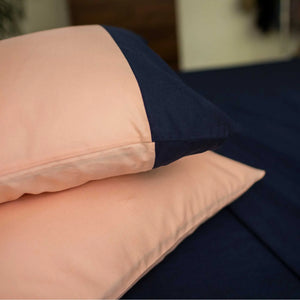 Solid Colour 100% Cotton, 270 TC King Bedsheet with 2 Colour Accent Pillow Covers