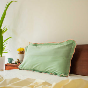 Scallop Piping 100% Cotton Bed Pillow Cover | Single