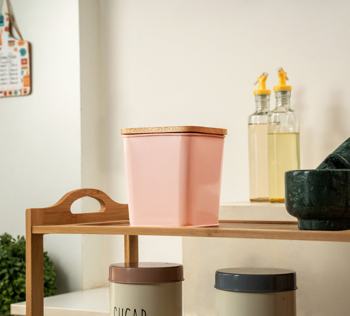 Pink jar with wooden lid