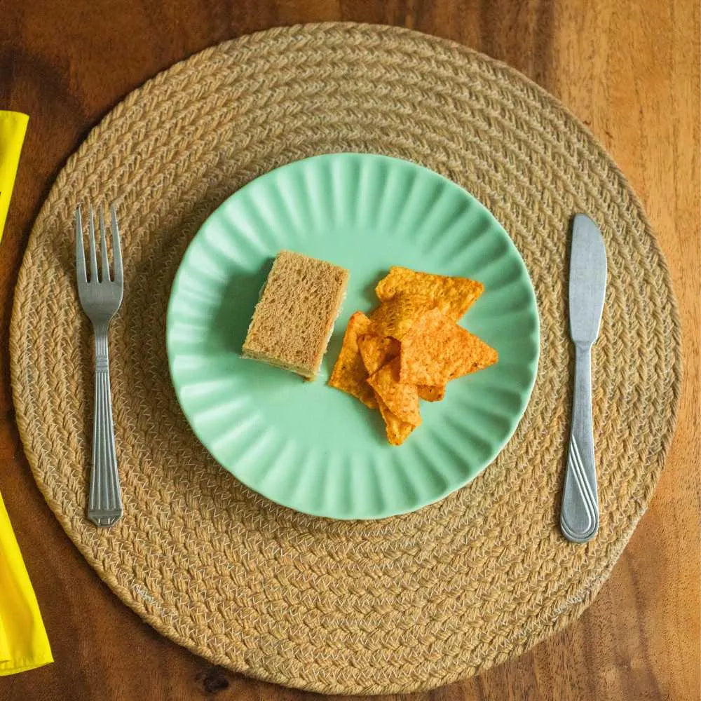 Mint green snack plate on a table 