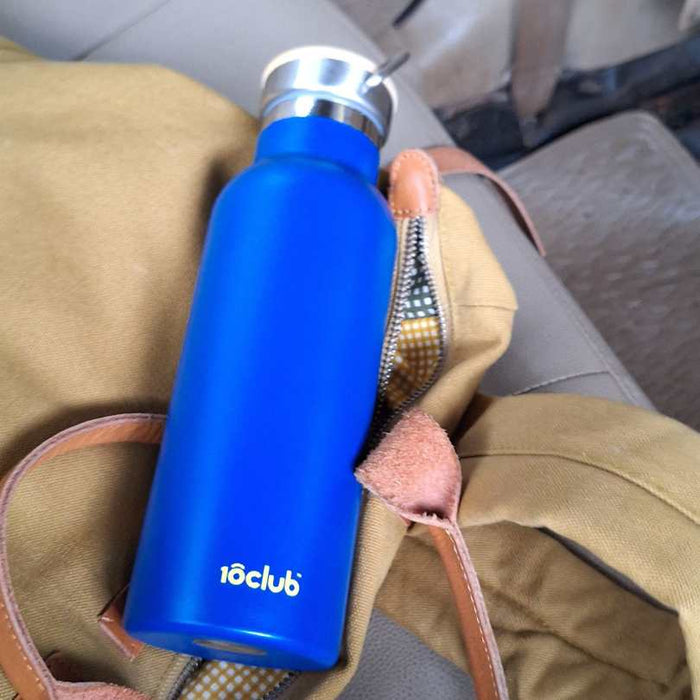 blue insulated metal bottle 