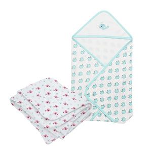 100% Cotton Baby Blanket Wrap with Muslin Swaddle | Set of 2