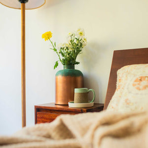 Large patina metal vase