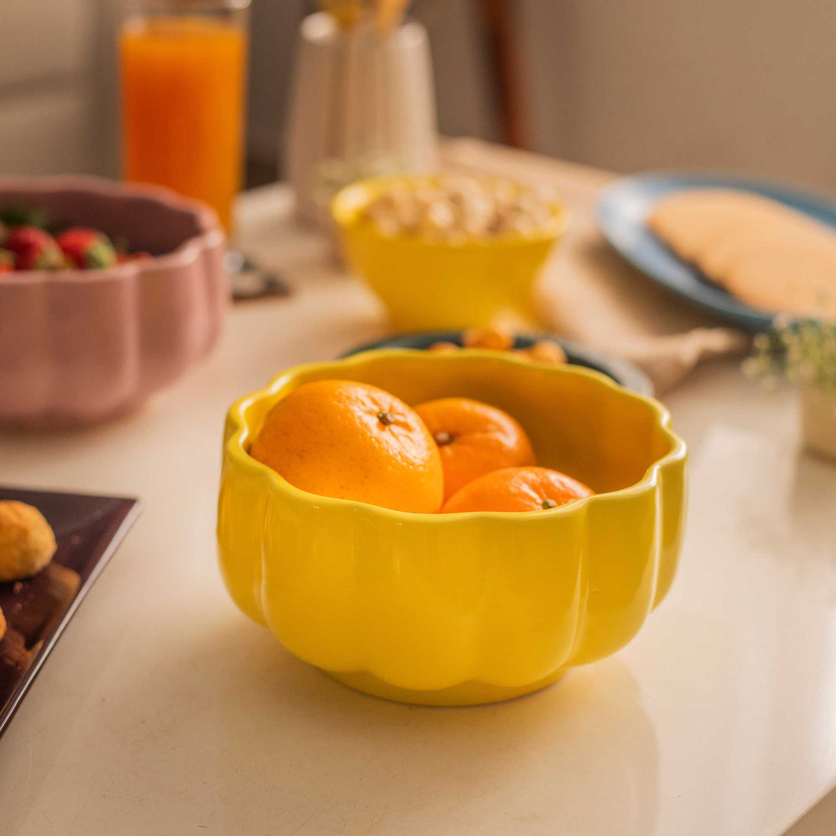 Yellow serving bowl made of ceramic