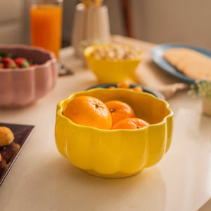 Yellow serving bowl made of ceramic