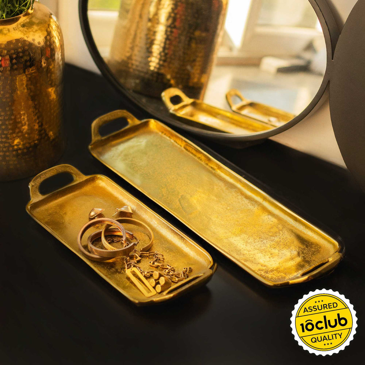 Gold colour metal tray for decor