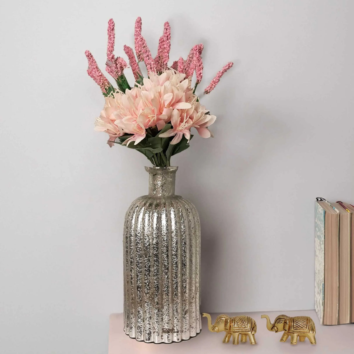 Fluted Glass Vase With Metallic Finish