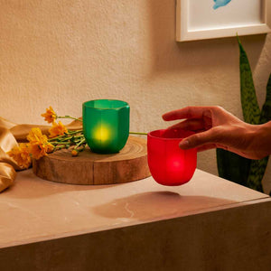 Green and red tea light candle holders