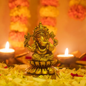 Kamal Ganesh Idol | Pure Brass | Antique Finish