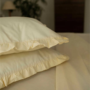 Solid Colour 100% Cotton, 270 TC King Bedsheet with 2 Frill Pillow Covers