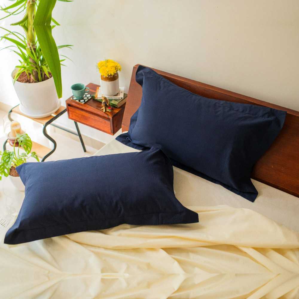 navy blue cotton pillow cover set of 2