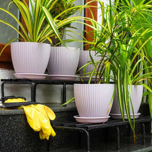 Fluted Dome Plastic Pot with Tray | Set of 5