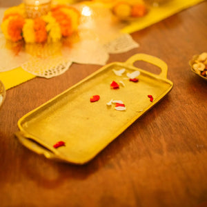 Golden Metal Tray with Glass Vase