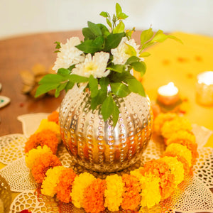 Silver Decorative Bowl with Small Hammered Vase